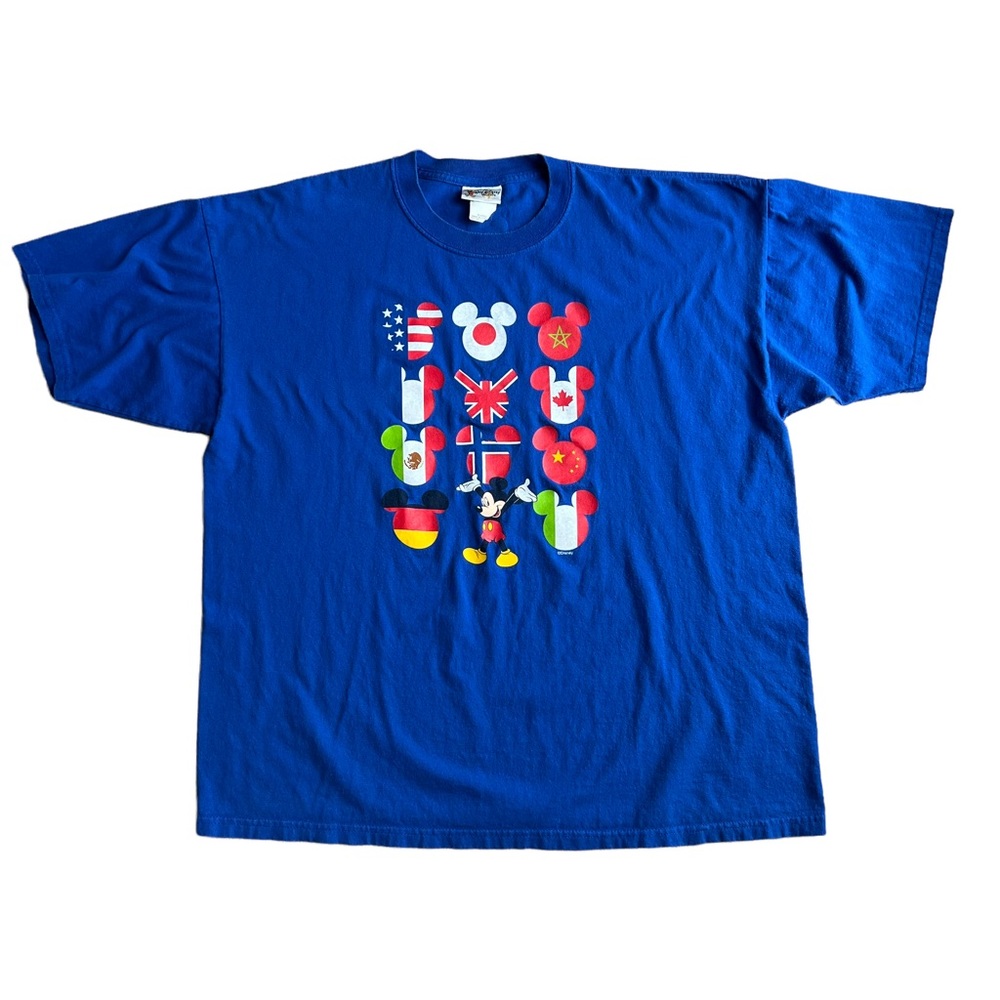 Vtg Disney WDW Epcot World Showcase T-Shirt Mickey Head Flags Size XL Blue